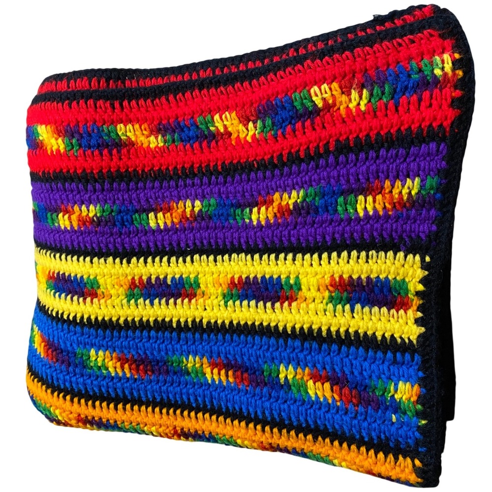 Handmade Rainbow Striped Crochet Afghan Blanket Throw Bold Color Dopamine Decor